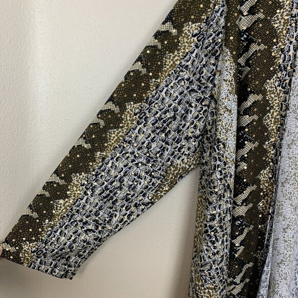 All Hours Womens XXL Cardigan Open Black Gold Stretch Knit Slinky Mobwife Edgy - Picture 9 of 14